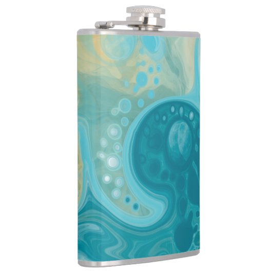 Blue Waves und Sandy Brown Fluid Art Flachmann (Rechts)