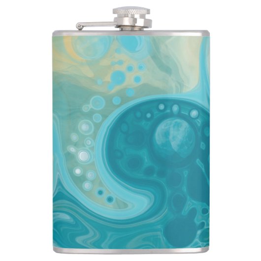 Blue Waves und Sandy Brown Fluid Art Flachmann (Vorderseite)