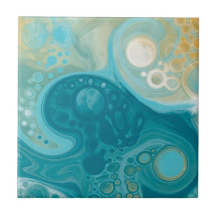 Blue Waves und Sandy Brown Fluid Art Fliese