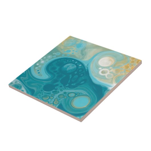 Blue Waves und Sandy Brown Fluid Art Fliese (Seite)