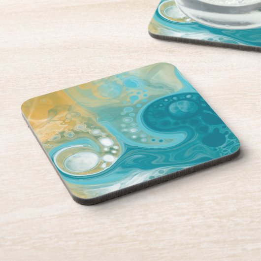 Blue Waves und Sandy Brown Fluid Art Getränkeuntersetzer (Linke Seite)