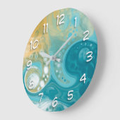 Blue Waves und Sandy Brown Fluid Art Große Wanduhr (Winkel)