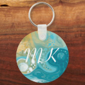 Blue Waves und Sandy Brown Fluid Art Initial Schlüsselanhänger (Vorderseite)