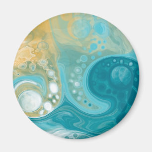 Blue Waves und Sandy Brown Fluid Art   Magnet