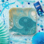 Blue Waves und Sandy Brown Fluid Art Pappteller (Party)