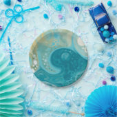 Blue Waves und Sandy Brown Fluid Art Pappteller (Party)