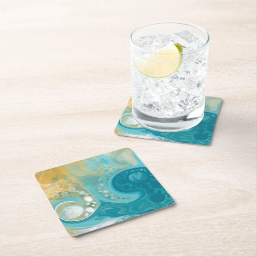 Blue Waves und Sandy Brown Fluid Art Rechteckiger Pappuntersetzer (Vor Ort)