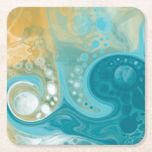 Blue Waves und Sandy Brown Fluid Art Rechteckiger Pappuntersetzer (Vorderseite)