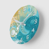Blue Waves und Sandy Brown Fluid Art Runde Wanduhr (Winkel)