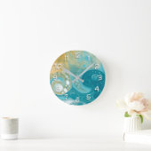 Blue Waves und Sandy Brown Fluid Art Runde Wanduhr (Zuhause)
