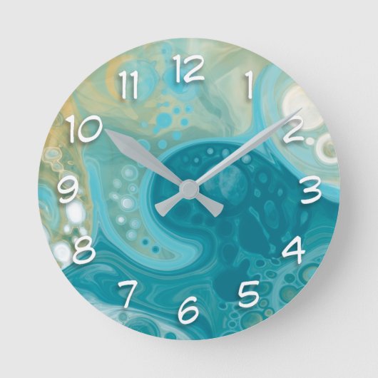 Blue Waves und Sandy Brown Fluid Art    Runde Wanduhr (Vorderseite)