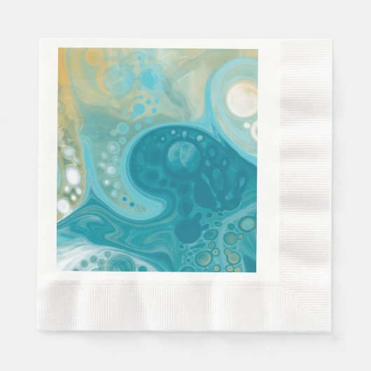 Blue Waves und Sandy Brown Fluid Art Serviette (Vorderseite)