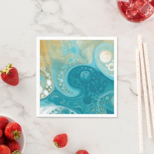 Blue Waves und Sandy Brown Fluid Art Serviette (Beispiel)