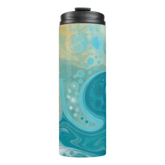 Blue Waves und Sandy Brown Fluid Art Thermosbecher (Vorderseite)