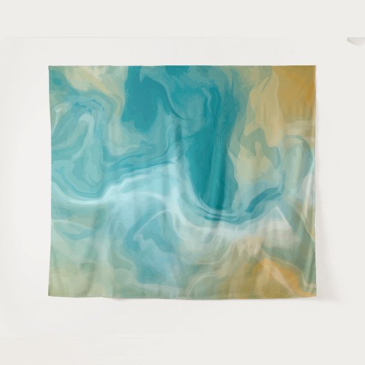 Blue Waves und Sandy Brown Fluid Art Wandteppich (Vorderseite (Horizontal))