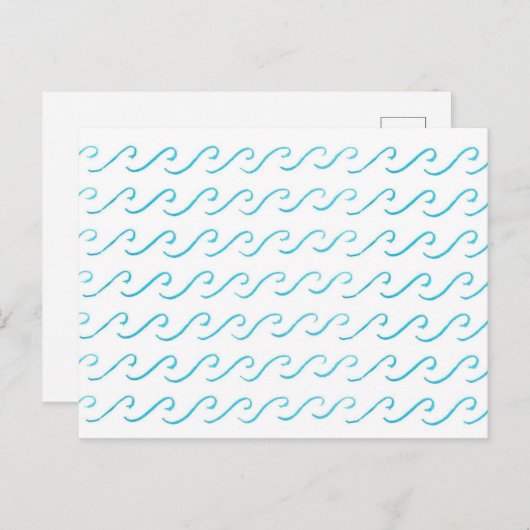 Blue Waves Wasserfarbmuster Einfache Postkarte (Vorne/Hinten)