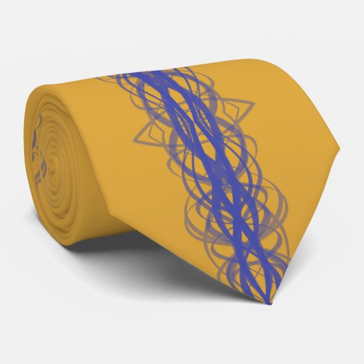Blue Wavy Abstract Lines Repeat Pattern On Bronze Krawatte (Gerollt)