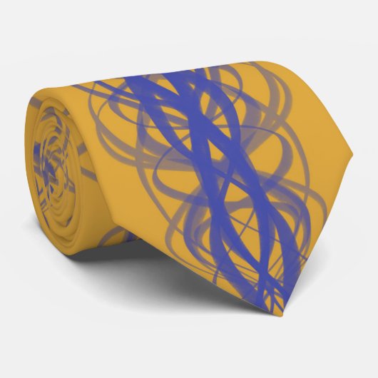 Blue Wavy Abstract Lines Repeat Pattern On Bronze Krawatte (Gerollt)