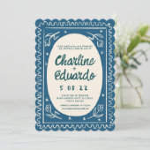 Blue Wavy Handwriting Moderne Hochzeit Einladung (Stehend Vorderseite)