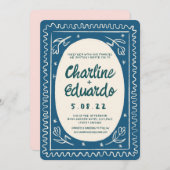 Blue Wavy Handwriting Moderne Hochzeit Einladung (Vorne/Hinten)