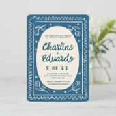 Blue Wavy Handwriting Moderne Hochzeit Einladung (Stehend Vorderseite)