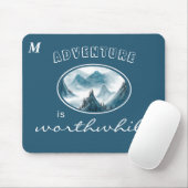 Blue Wavy Mountain Monogram Inspiriere Zitat Mousepad (Mit Mouse)