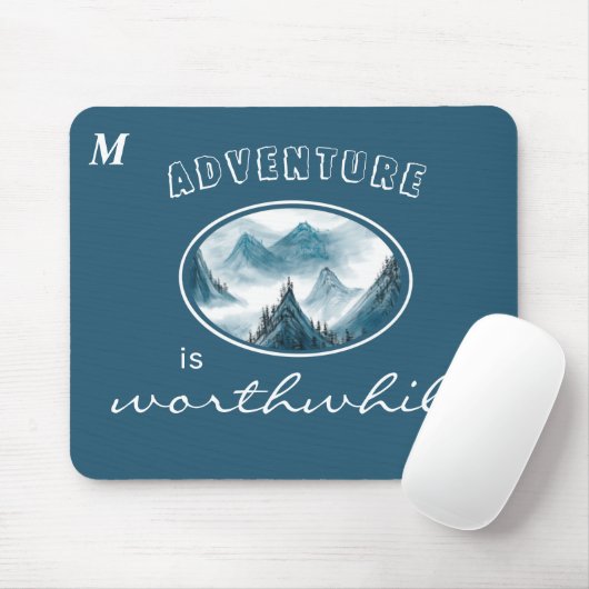 Blue Wavy Mountain Monogram Inspiriere Zitat Mousepad (Mit Mouse)