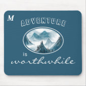 Blue Wavy Mountain Monogram Inspiriere Zitat Mousepad (Vorne)