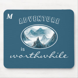 Blue Wavy Mountain Monogram Inspiriere Zitat Mousepad