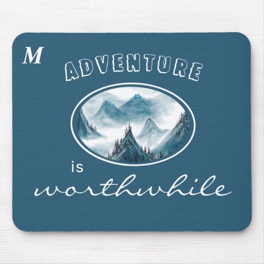 Blue Wavy Mountain Monogram Inspiriere Zitat Mousepad (Vorne)