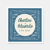 Blue Wavy Pastel Handwriting Retro Wedkins Serviette (Vorderseite)