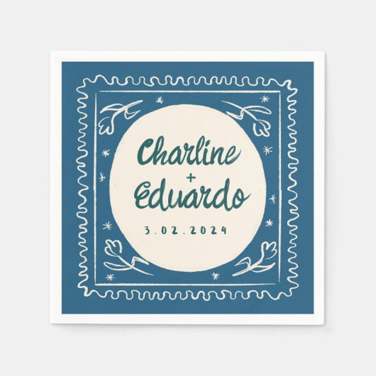 Blue Wavy Pastel Handwriting Retro Wedkins Serviette (Vorderseite)