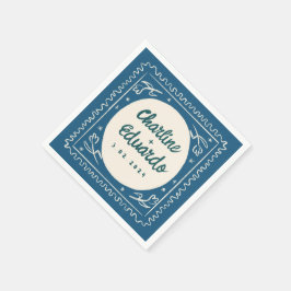 Blue Wavy Pastel Handwriting Retro Wedkins Serviette