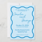 Blue Wavy Retro Hochzeitseinladung Einladung (Vorderseite)