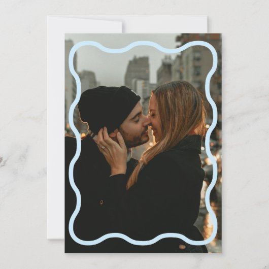 Blue Wavy Retro Hochzeitsfeier Foto Einladung (Rückseite)