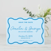 Blue Wavy Retro Save The Date (Stehend Vorderseite)