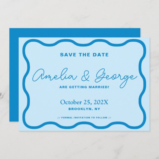 Blue Wavy Retro Save The Date (Vorne/Hinten)