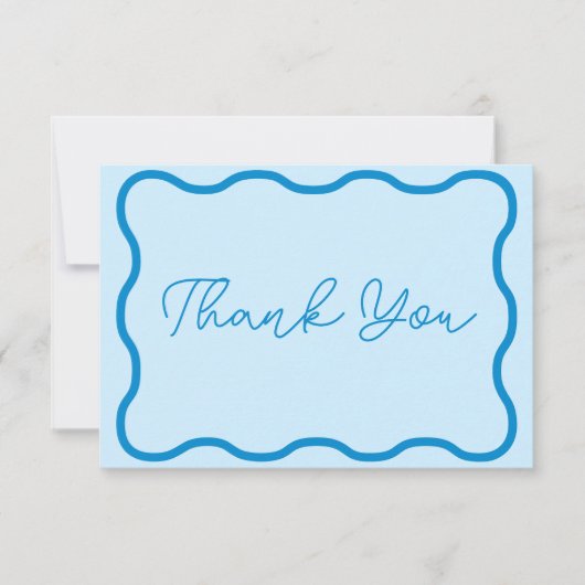 Blue Wavy Retro Wedding Dankeskarte (Vorderseite)