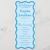 Blue Wavy Retro Wedding Programm (Vorderseite)