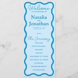Blue Wavy Retro Wedding Programm