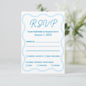Blue Wavy Retro Wedding RSVP Karte (Stehend Vorderseite)