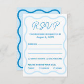 Blue Wavy Retro Wedding RSVP Karte (Vorne/Hinten)