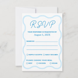 Blue Wavy Retro Wedding RSVP Karte