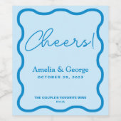 Blue Wavy Retro Wedding Weinetikett (Einzelnes Label)