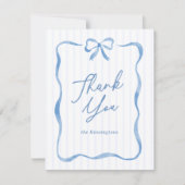 Blue Wavy Ribbon Bow Babydusche Flat Dankeskarte (Vorderseite)