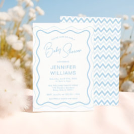 Blue Wavy Scallop Frame Baby Boy Dusche Einladung