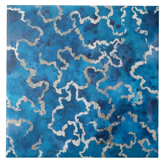 Blue Wavy Wasserfarbe Textur Fliese (Vorderseite)