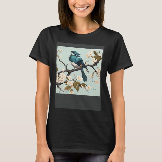 Blue waxbill Bird in Japanese white Cherry Blossom T-Shirt (Vorderseite)