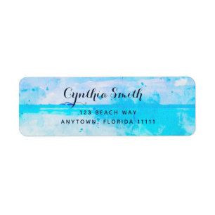 Blue Wcolor Beach Modern Return Address Label