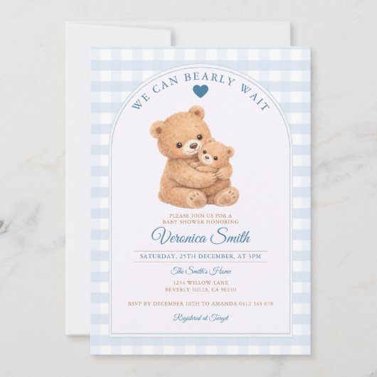 Blue We can bearly wait Mama Bear Baby Shower Einladung (Vorderseite)